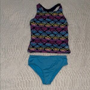 Lands' End Girls' Multicolor Shell-Print Tankini with Blue Bottoms